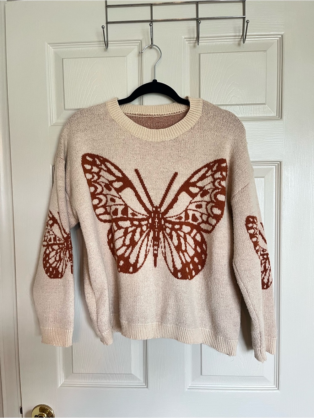SHEIN Cream Sweater with Rust Butterfly Motif